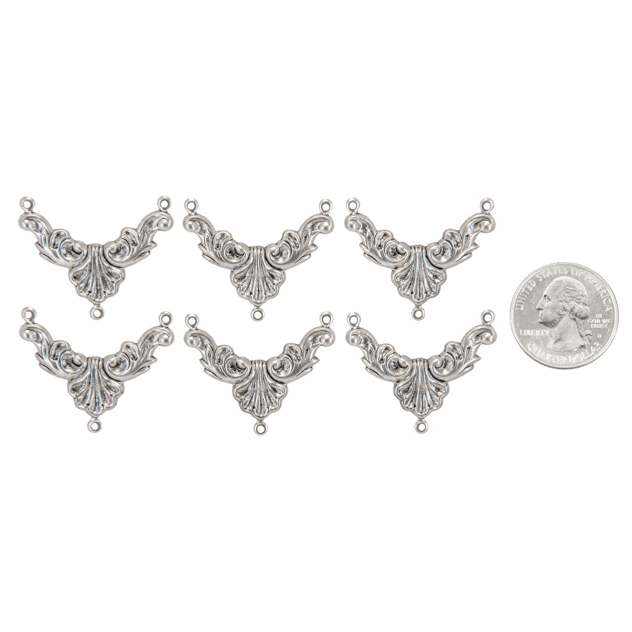 Pewter Plated Brass Ornate Three Way Connectors, Set of Six - P-3C05